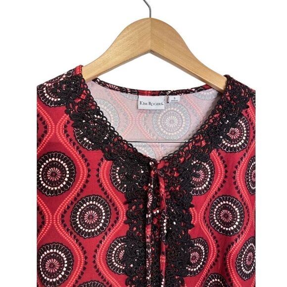 Kim Rogers Tunic Size Small Round Neck Womens Red Black Floral Pattern - Picture 4 of 8